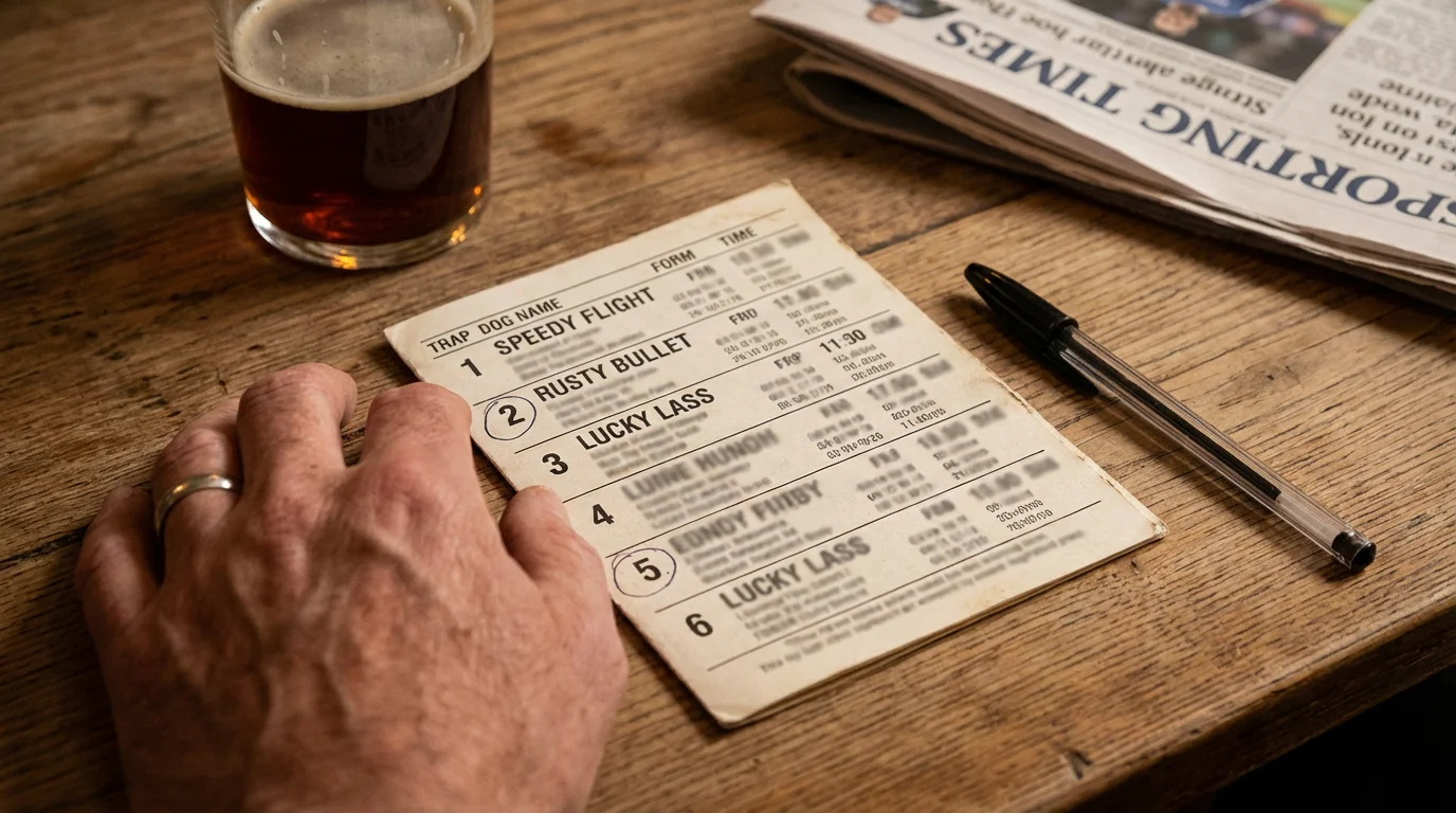 Ante-post betting slip and greyhound racecard for the English Greyhound Derby