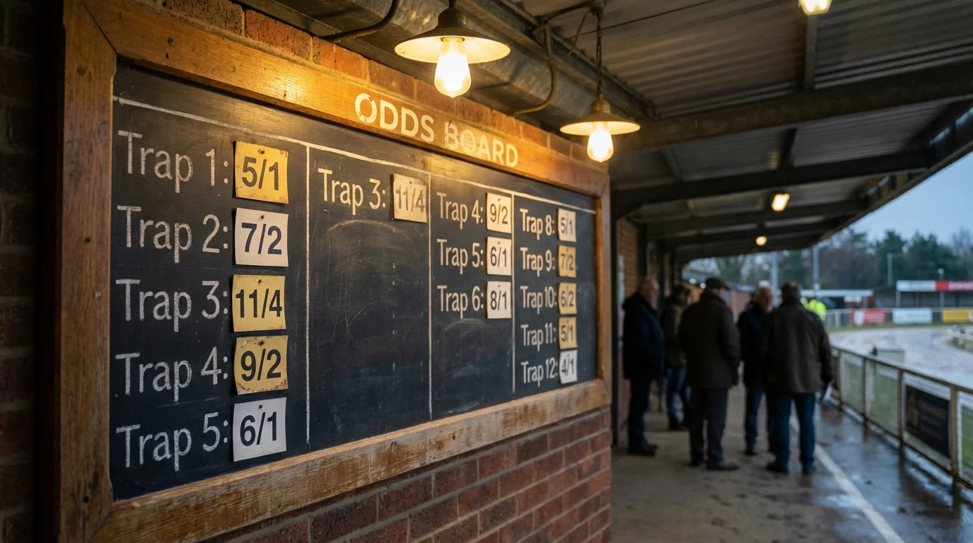 Greyhound Derby odds board showing fractional and decimal betting prices