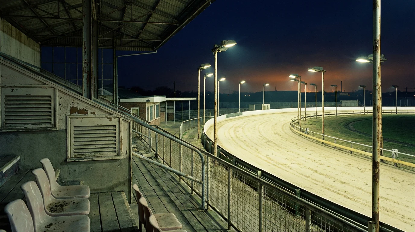 Wimbledon Stadium floodlit greyhound track on a Derby night